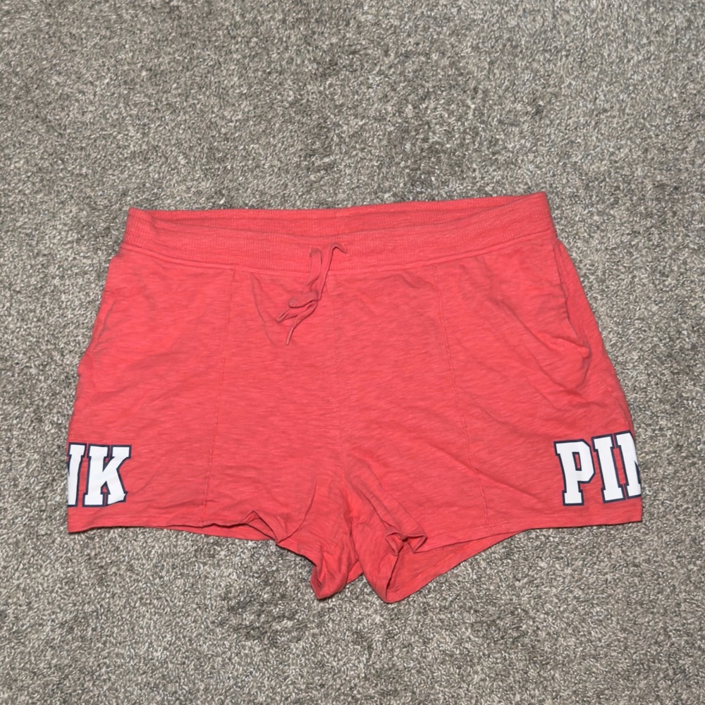 Pink Victoria's Secret Coral Heathered Drawstring Lounge Shorts Logo Large